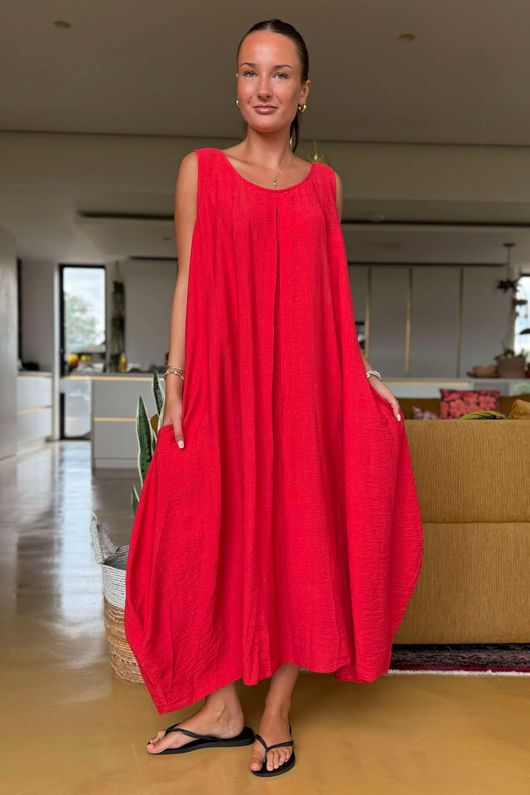 Made in Italy Aster Pocketed Cocoon Dress Watermelon - ** 